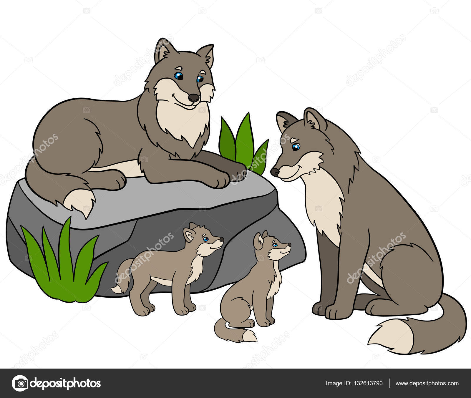 Cartoon animals. Mother and father wolves with their cute babies Stock  Vector Image by ©ya-mayka #132613790