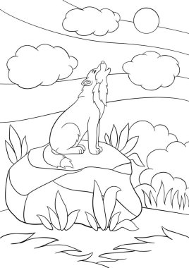 Boyama sayfaları. İnleyen şirin güzel kurt.