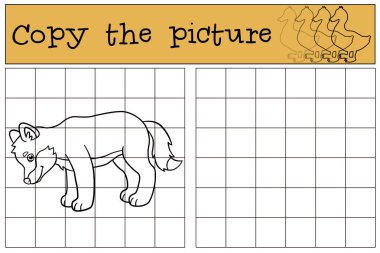 Eğitici bir oyun: resmi kopyalayın. Küçük şirin bebek kurt gülümsüyor