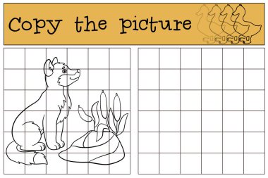 Eğitici bir oyun: resmi kopyalayın. Küçük şirin bebek kurt gülümsüyor