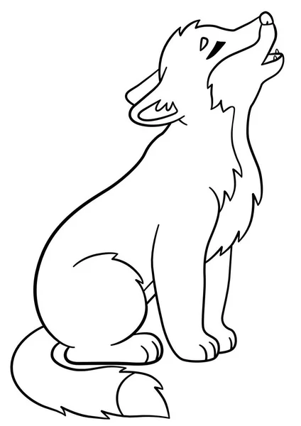 Coloring pages. Little cute baby wolf howls. — Stock Vector
