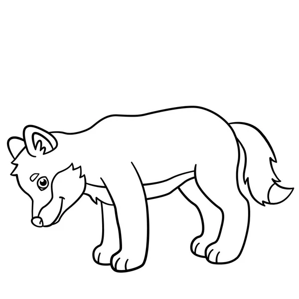 Páginas para colorear. Pequeño bebé lindo lobo sonríe . — Vector de stock