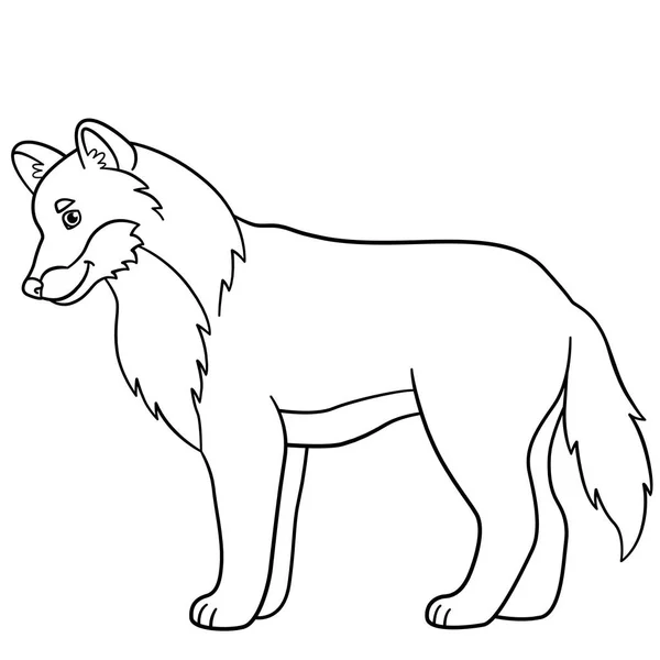 Coloring pages. Cute beautiful wolf smiles. — Stock Vector