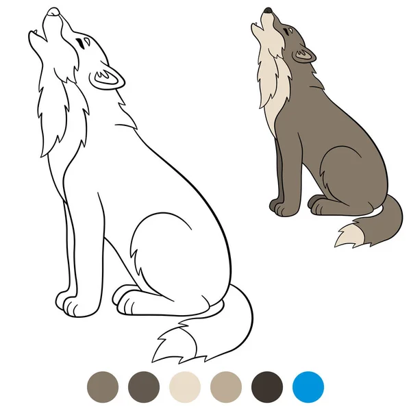 Color me: lobo. Lindo lobo hermoso aullando . — Vector de stock