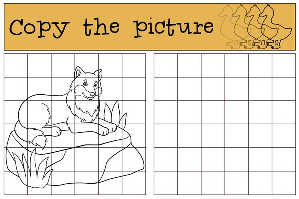 Oktatási játék: a kép másolása. Aranyos szép wolf hazugság. — Stock Vector