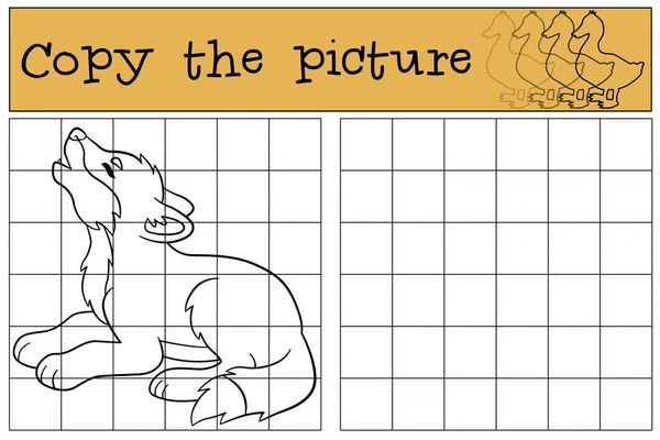 Lernspiel: das Bild kopieren. kleines süßes Wolfbaby heult. — Stockvektor