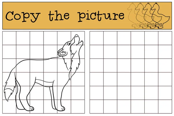 Воспитательная игра: Скопируйте картинку. Милый красивый волк воет . — стоковый вектор