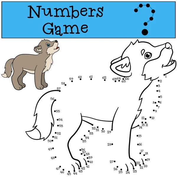 Educatief spel: spel nummers. Kleine schattige baby wolf howls. — Stockvector