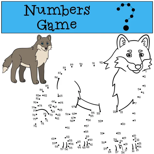 Vzdělávací hra: hra čísel. Roztomilá krásná vlk úsměvy. — Stockový vektor