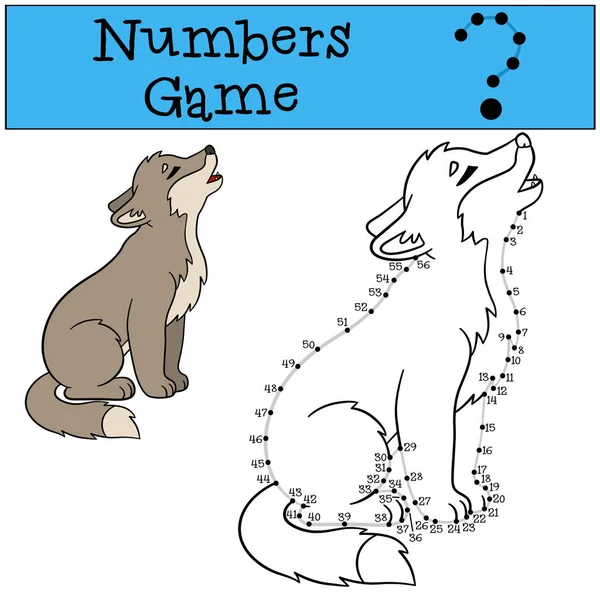 Vzdělávací hra: hra čísel s tvarem. Malé dítě vlk ho — Stockový vektor