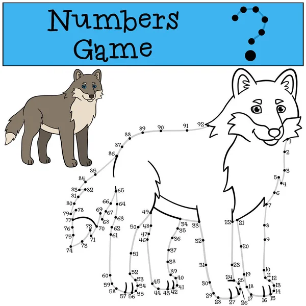 Lernspiel: Zahlenspiel mit Kontur. niedlich schöner Wolf — Stockvektor