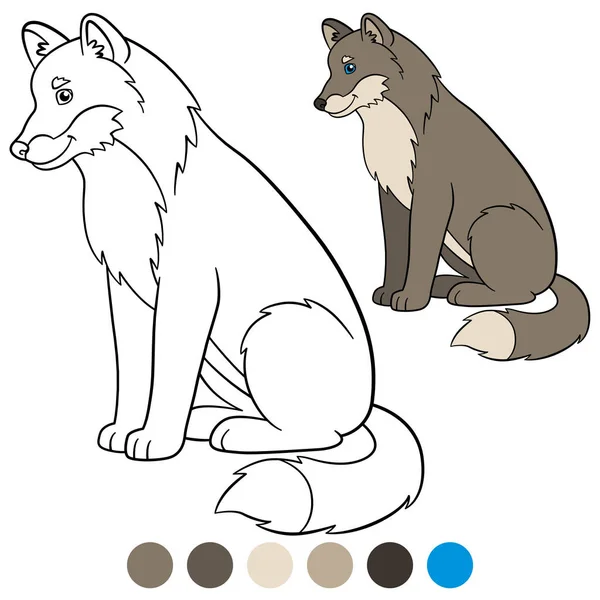 Color me: wolf. Cute beautiful wolf smiles. — Stock Vector