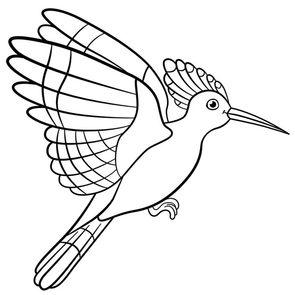 Coloring pages. Cute beautiful hoopoe flies. — Stock Vector