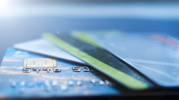 Minsk, Belarus, August/05/2017: Credit card, plastic cards, discount cards. Wallet, purse. — Stock Photo, Image