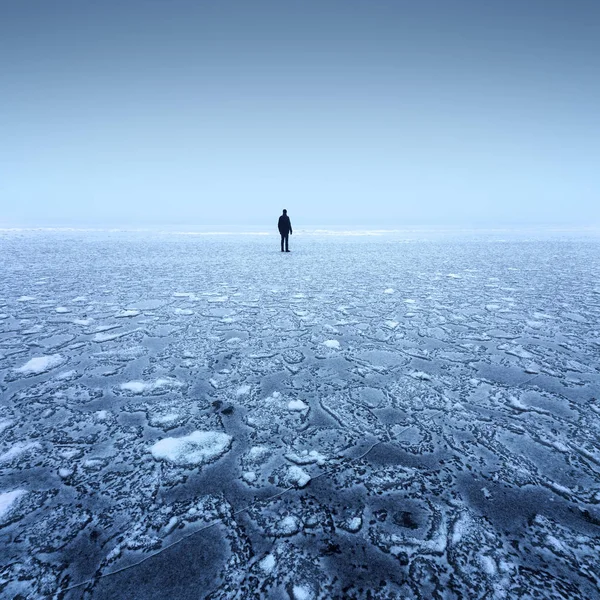 Зимовий пейзаж з туманом на льоду — стокове фото