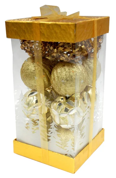 Kerst en nieuwjaar gouden speelgoed voor dennenboom of een andere december — Stockfoto