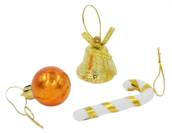 Christmas and new year golden and orange toys for fir tree or an — Stock Photo, Image