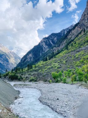 Pakistan 'ın Swat Vadisi' ndeki nehir manzarası. Güzel doğa, insan yok..
