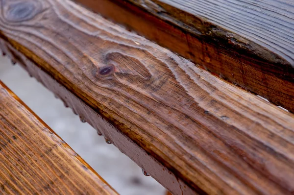 Bloques Madera Calle Tiempo Lluvioso Con Gotas Lluvia Barras Madera — Foto de Stock