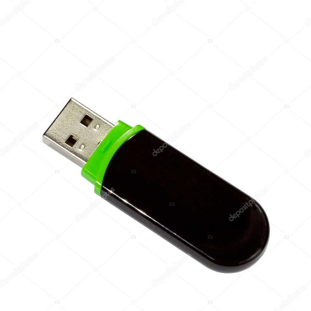 USB flash card. Memory card isolate. green memory card