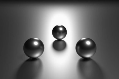 3 boyutlu gri küreler yap. Üç kürenin minimalizm monokrom bileşimi