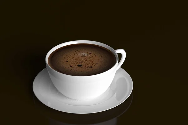 Eine Weiße Tasse Kaffee Mit Schaum Steht Auf Einer Dunklen — Stockfoto