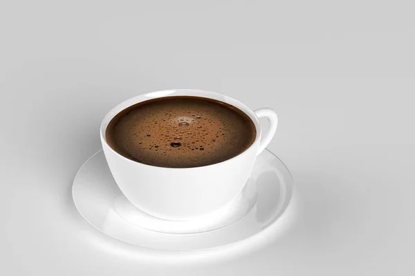 白色平面上站着一杯泡沫咖啡 三维渲染 — 图库照片