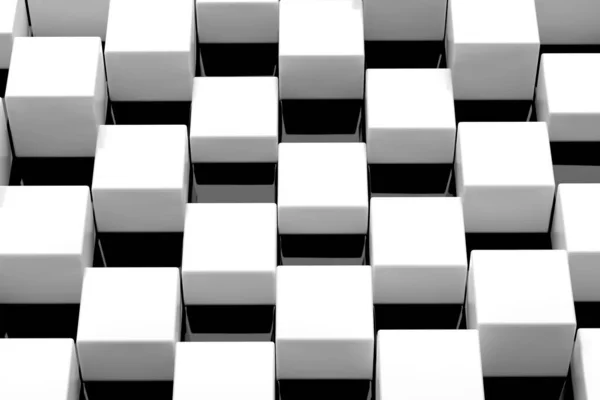 Chess abstraction of white cubes on a black glossy surface 3 d render