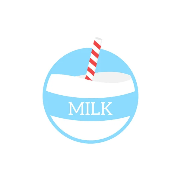 Icono Redondo Leche Ilustración Vectorial Leche Vidrio Azul Con Paja — Vector de stock