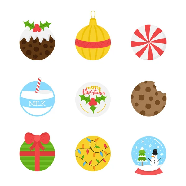 Niedlichen Weihnachten Runde Icons Vektor Illustration Sammlung Winter Saison Urlaub — Stockvektor