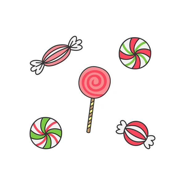 Peppermint Candy Christmas Vector Collection Classic Sweet Candy Lollipop Isolated — Stock Vector