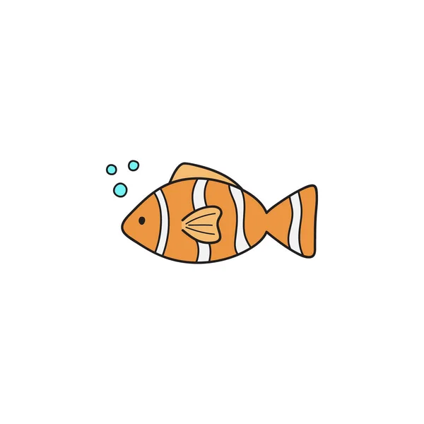 Palyaço Balığı Şirin Vektör Çizimi Çizimi Okyanus Deniz Portakal Beyaz — Stok Vektör