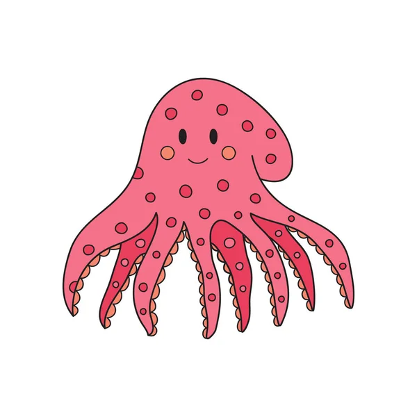 Oktopus Niedliche Vektorillustration Hand Gezeichnet Umrissenen Ozean Marine Meer Rosa — Stockvektor