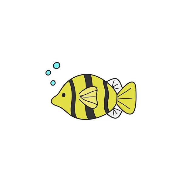 Peces Lindo Vector Ilustración Dibujado Mano Delineado Océano Marino Amarillo — Archivo Imágenes Vectoriales