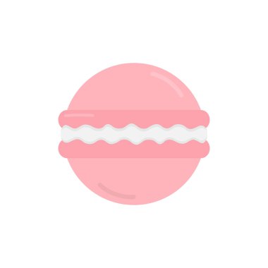 Cute pink macaron bonbon round vector illustration. Sweet sugar candy, almond meringue, kiss dessert graphic icon. Isolated.