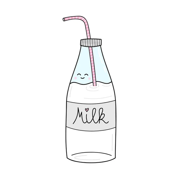 Milk Glass Bottle Vector Illustration Hand Drawn Cute Milk Striped — 图库矢量图片