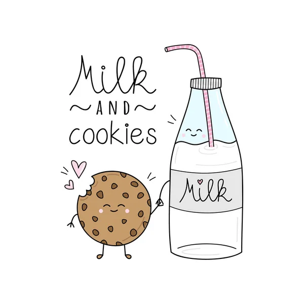 Milk Cookie Vector Illustration Graphic Hand Drawn Lovely Valentine Day — Stok Vektör