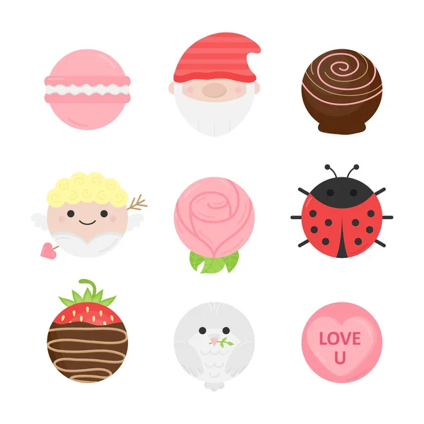 Cute Valentine Day Characters Vector Illustration Collection Lovely Holiday Circle — Stock Vector