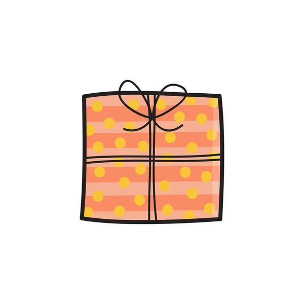 Nettes Geburtstagsgeschenk Vektor Illustration Handgezeichnete Geschenkschachtel Buntem Geschenkpapier Mit Schnur — Stockvektor