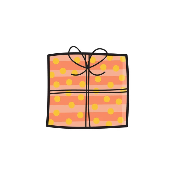 Lindo Regalo Cumpleaños Vector Ilustración Caja Regalo Dibujada Mano Papel — Vector de stock