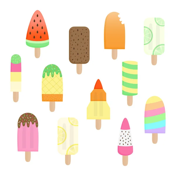 Mignon Jeu Illustration Vectoriel Popsicle Collection Été Glacée Dessinée Main — Image vectorielle