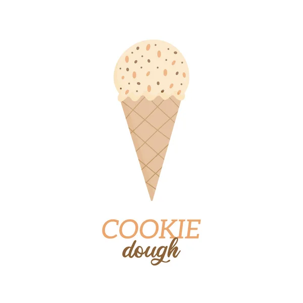 Cookie Deeg Ijs Vector Illustratie Zoete Zuivel Veganistisch Koekje Met — Stockvector