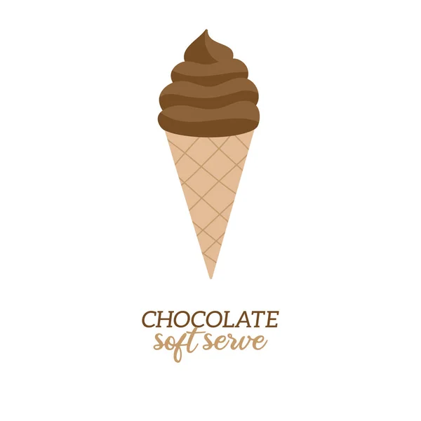 Klassieke Soft Serveer Chocolade Ijs Vector Illustratie Zoete Zuivel Veganistische — Stockvector