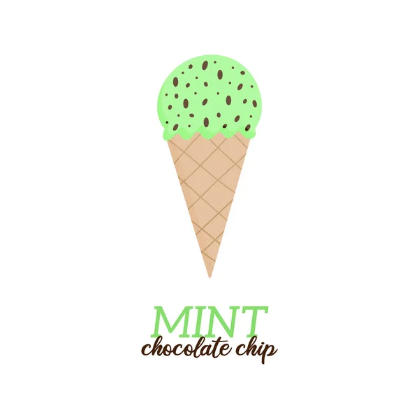 Munt Chocolade Chip Ijs Vector Illustratie Zoete Zuivel Veganistische Munt — Stockvector