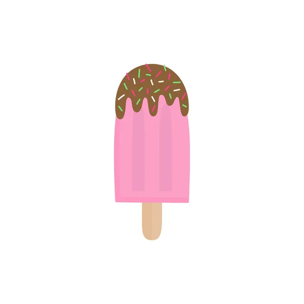 草莓棒棒糖病媒图解 果香浓郁 夏天甜甜的冰冻甜点与巧克力糖霜和洒水 被隔离了 — 图库矢量图片