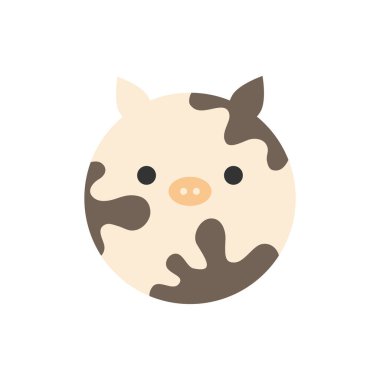 Şirin inek yuvarlak vektör grafik ikonu. Benekli inek kafası, yüz çizimi. İzole edilmiş.