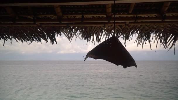 Thatched dak op Penida eiland uitzicht op de oceaan — Stockvideo