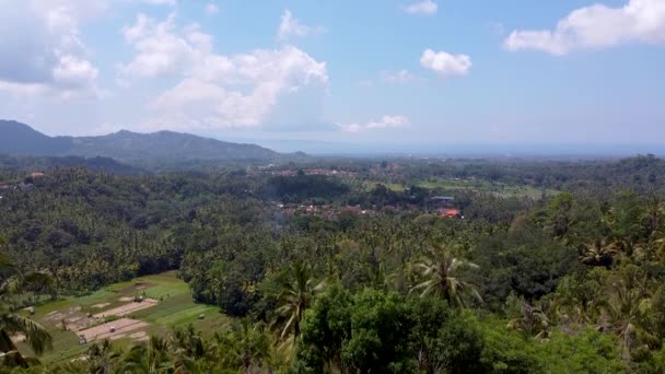 Bali vista aérea, montanhas oceânicas e selva pode ser visto — Vídeo de Stock