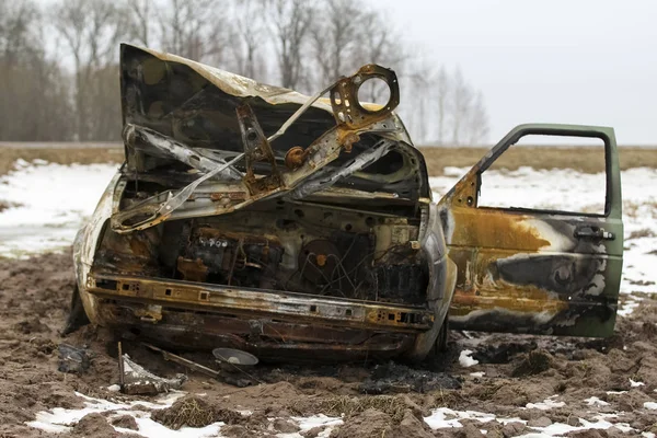 Verbrande Auto Uitgebrande Autolichaam Gebroken Voertuig — Stockfoto