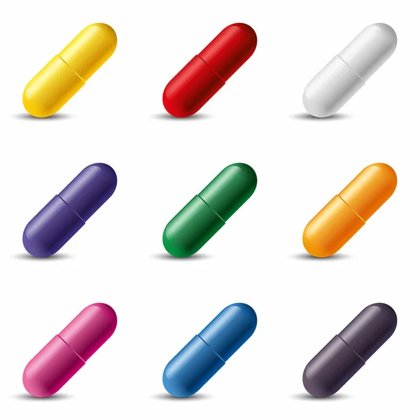 Cápsulas de píldora coloridas. Ilustración vectorial — Vector de stock